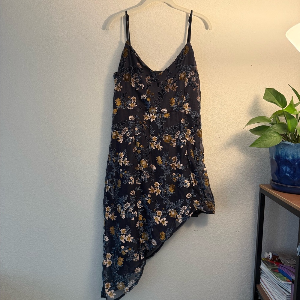 Lulu's Blue Asymmetrical Sundress Spaghetti Strap V-Neck